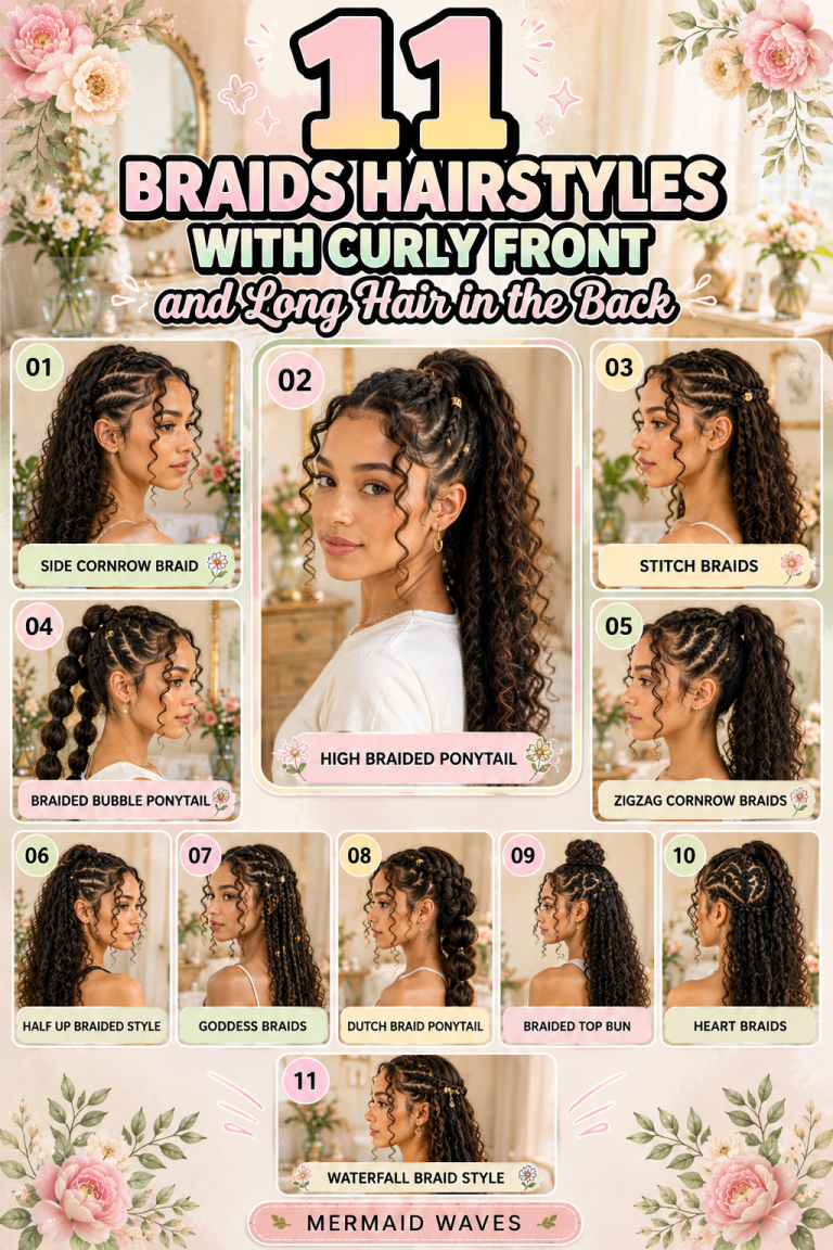 11 Braids Hairstyles with Curly Front and Long Hair in the Back