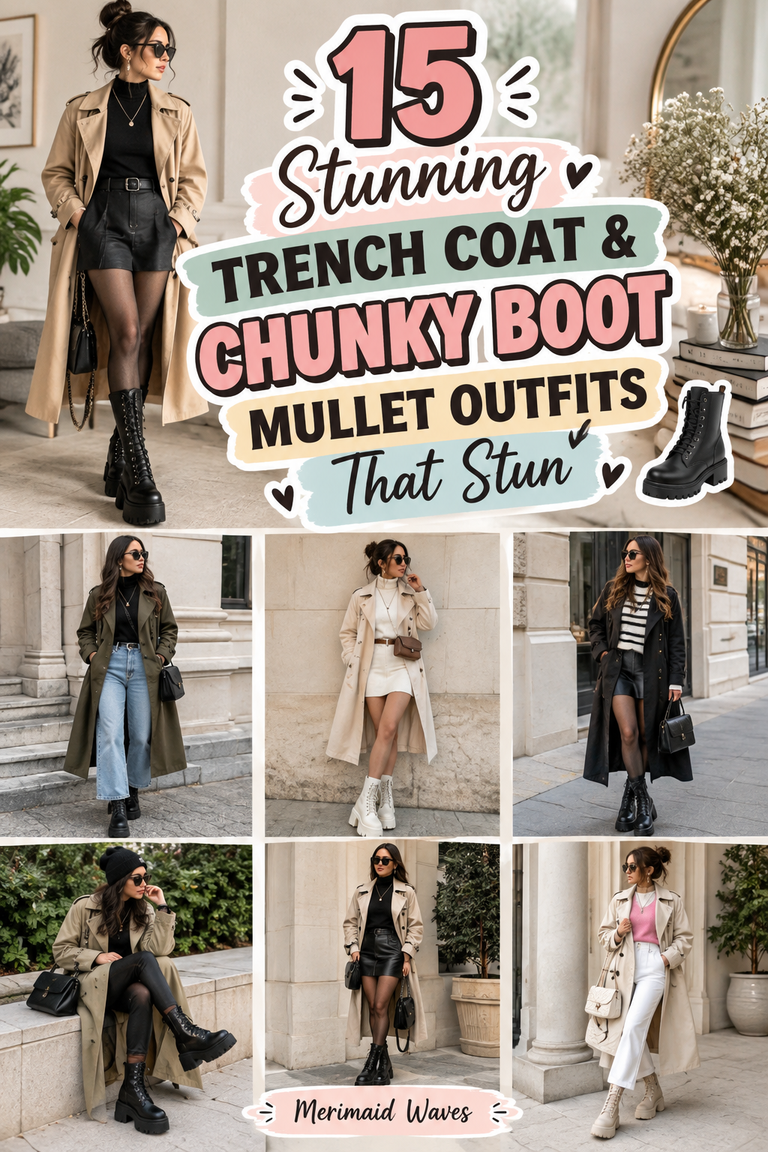 15 Stunning Trench Coat & Chunky Boot Mullet Outfits That Stun